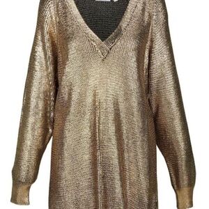 Gianfranco Ferre Metallic Gold V-Neck Sweater